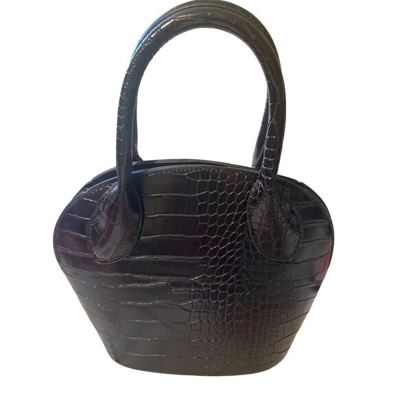 XOXO Black Croc Embossed Faux Leather Mini Handbag With Top Handles & Magnetic S - Picture 2 of 5